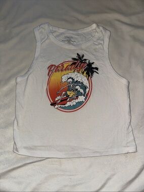 White Kids Tank Top - Paradise Surf Skeleton Graphic